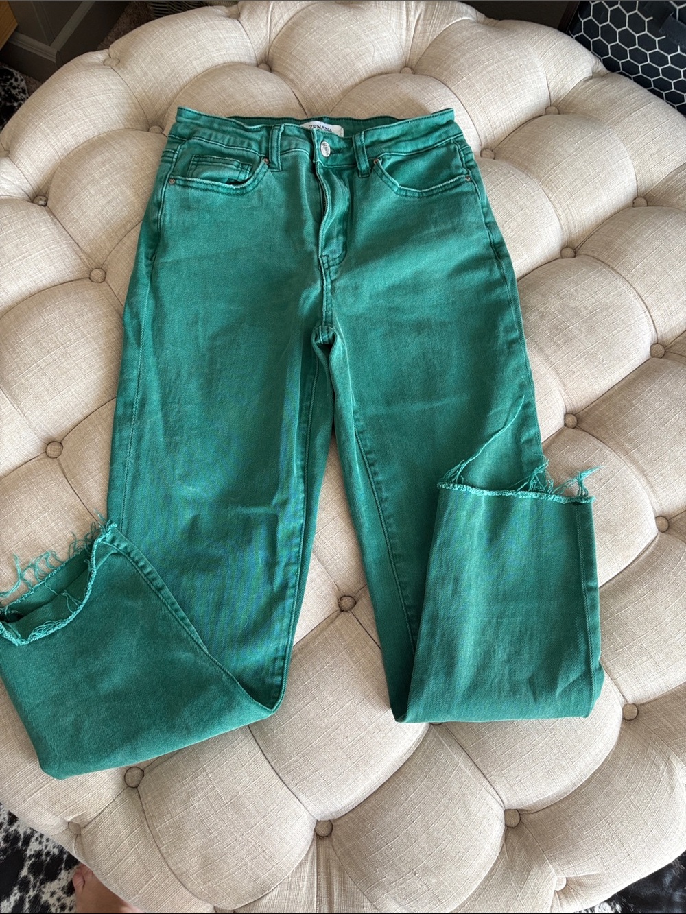 Zenana Outfitters Teal Green High-Waist Cropped Jeans